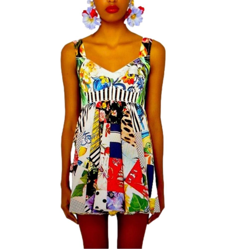DOLCE & Gabbana Sweetheart patchwork Cotton minidress46 US10 NWT